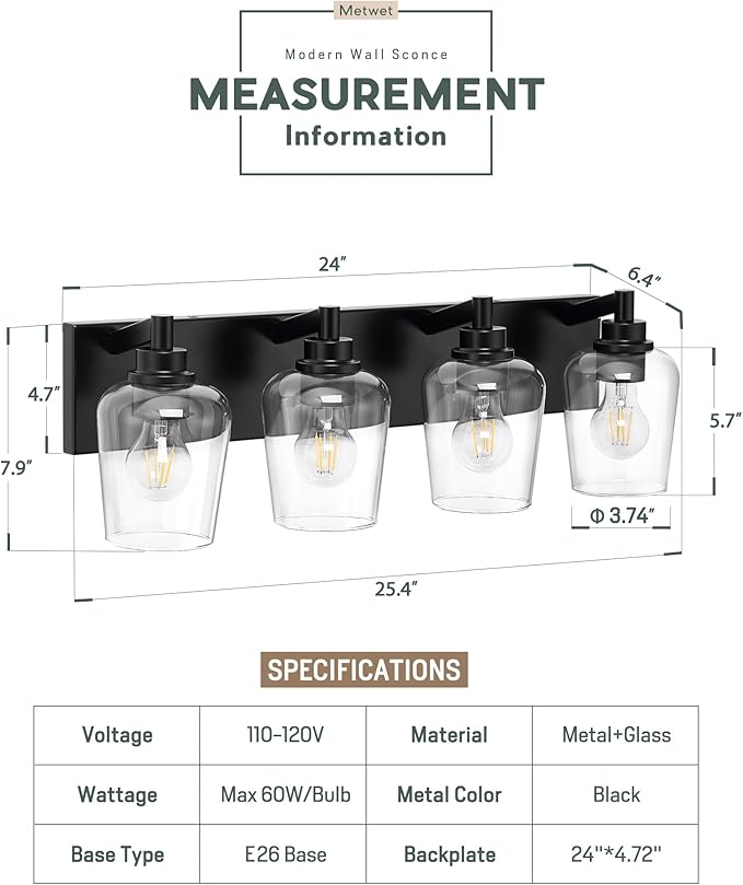 Bathroom Light Fixtures, 4-Light Modern Vanity Light - Image 3