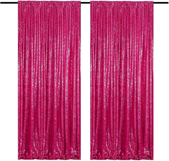 Fuchsia Sequin Backdrop Hot Pink 4FTx8FT 2 Panels Sparkly Background Drapes by HMQIANG