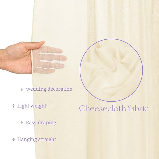6 Panels Ivory Ceiling Drapes for Wedding, 5ftx10ft Ceiling Drapes Cheesecloth - Image 4