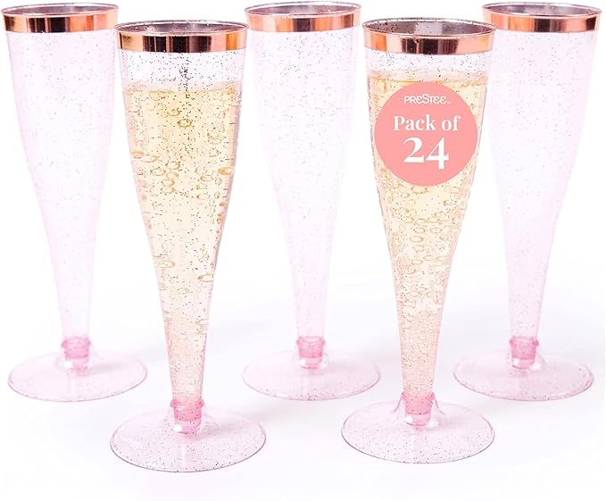 Prestee Set of 24 Plastic Champagne Flutes Disposable by Prestee
