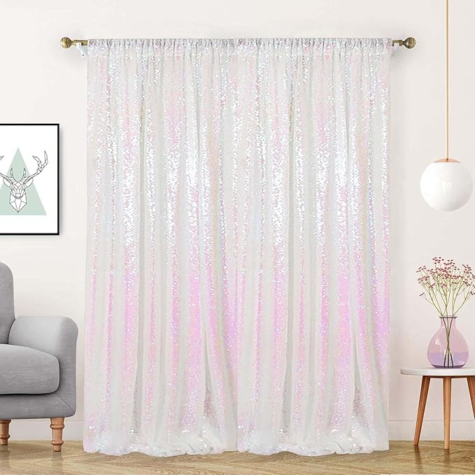 Iridescent Sequin Backdrop Curtain 10FTx10FT 1 Panel Glitter Metallic by TCBESTO