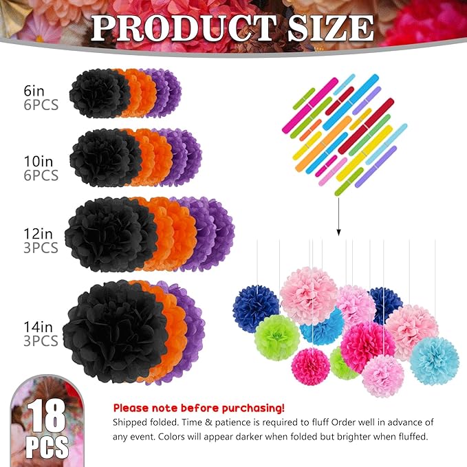 Tissue Paper Pom Poms, Hanging Flower Balls - Image 2