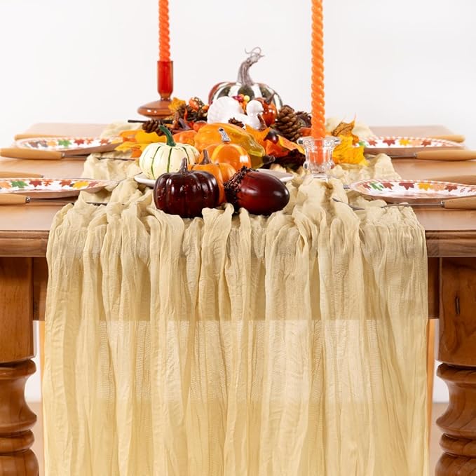 Champagne Gold Cheesecloth Table Runner Fall Table Runner Boho Gauze 120 Inches by DeZerlor