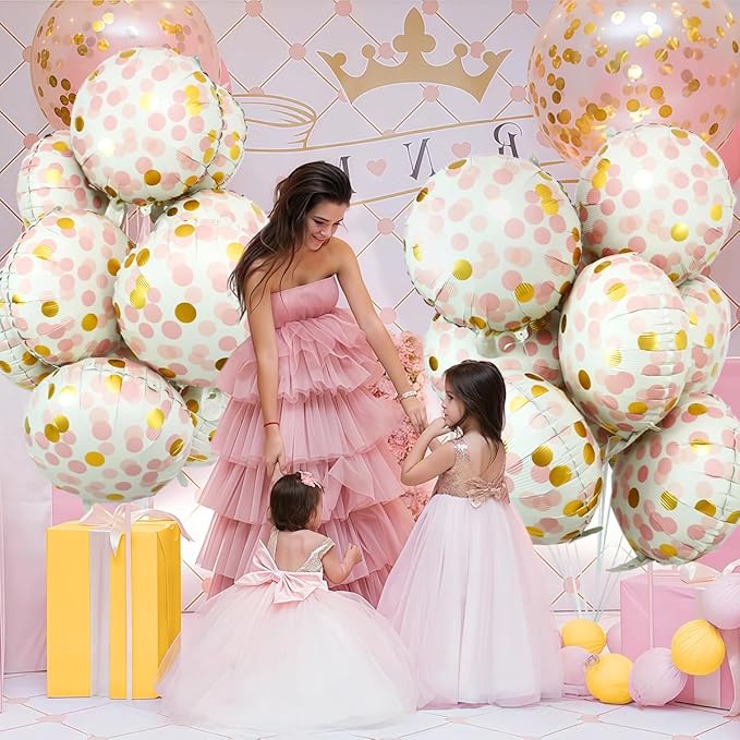 10 Pcs Pink Polka Dot Foil Balloons, Helium-Friendly Foil Balloons - Image 3