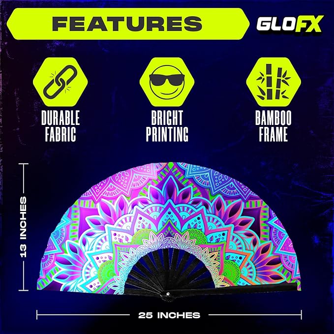 GloFX UV Glow Mandala Rave Handheld Fan - Image 4