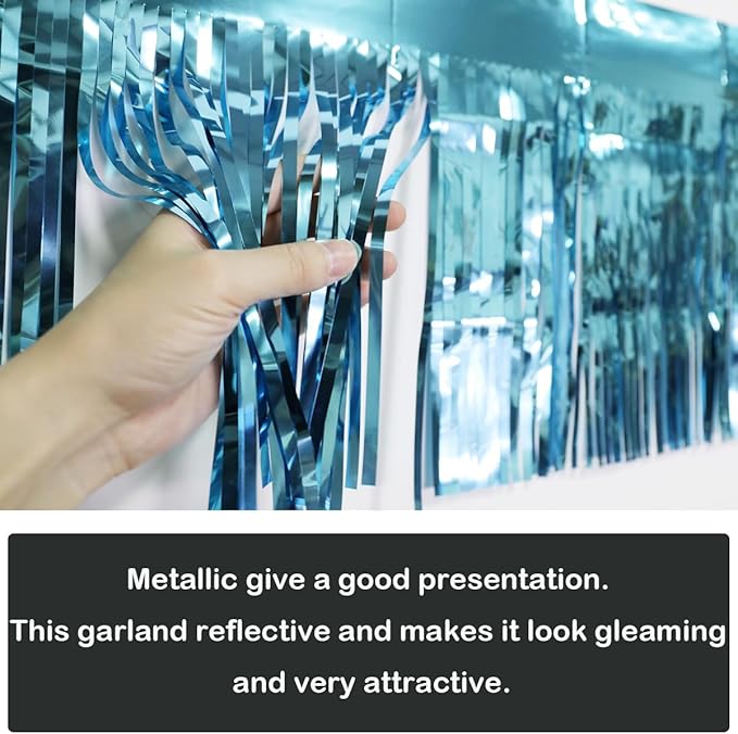 4 Pack Total 40 Feet Foil Fringe Garland Light Blue Metallic Wall Hanging - Image 2