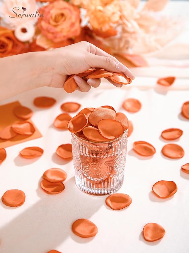 Serwalin 300Pcs Silk Rose Petals Fake Flower Petals Orange Artificial Rose - Image 2
