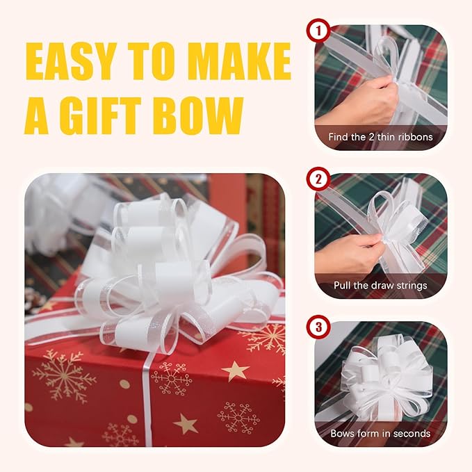 12 PCS 6 Inch Large Pull Organza White Bows - Image 9