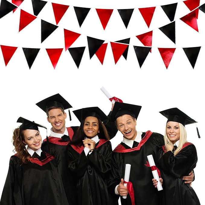 Red Black Party Decoration Metallic Fabric Triangle Pennant Banner Flag Bunting - Image 4