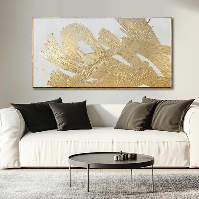 Gold Framed Canvas Art Abstract Wall Decor White Picture Decor 24"x48" Canvas - Image 7