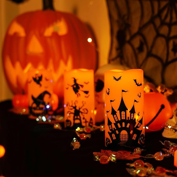Homemory Halloween Candles, Battery Operated Decals Plastic LED Pillar Candles - Image 5