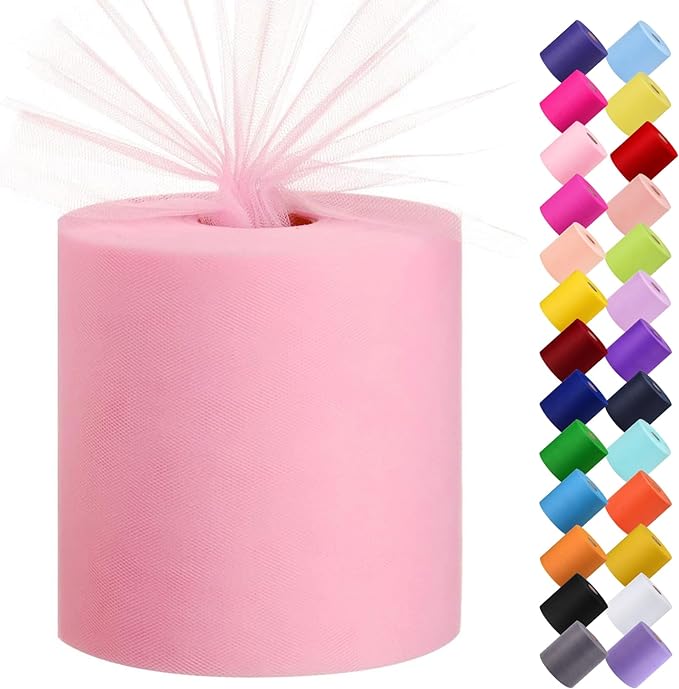 Tulle Fabric Roll, 6” by 200 Yards Tulle Organza Fabric Spool by ICOSHOW