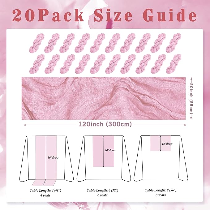 Light Pink Cheesecloth Table Runner 20 Pack 10FT Rustic Gauze Fabric Cheese - Image 2