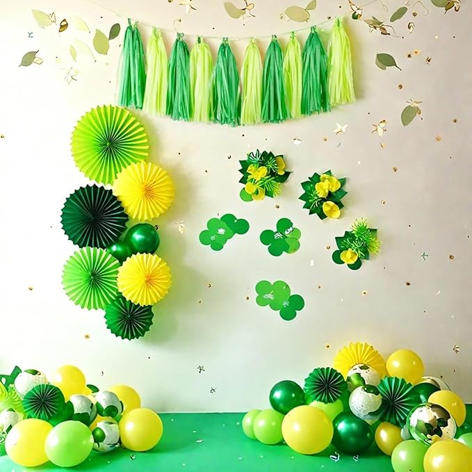 Aimto 20pcs Lime Green and Dark Green Shiny Tassel Garland Banner Tissue Paper - Image 5