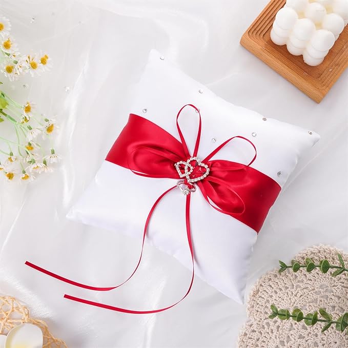 QIRMIZI Ring Pillow, Pearls Ring Cushion, Ring Bearer Holder - Image 5
