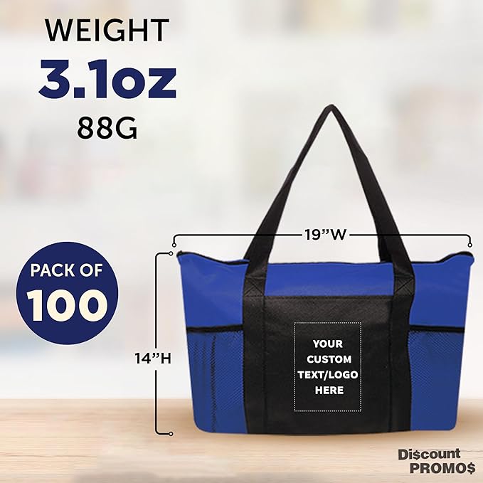 DISCOUNT PROMOS 100 Zippered Non-Woven Tote Bags Set - Image 5
