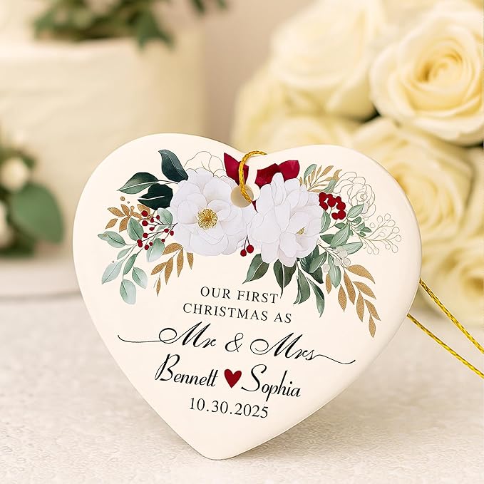 Love Signal Personalized Married Ceramic Ornament, Our First Christmas As Mr - Image 5