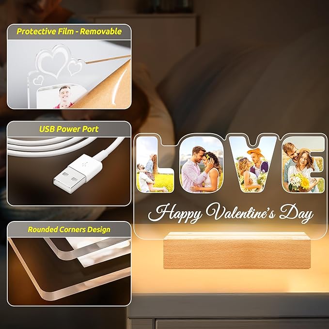 Custom Picture Frames with Photo, Personalized LOVE Photo Frame with Night Light - Image 5