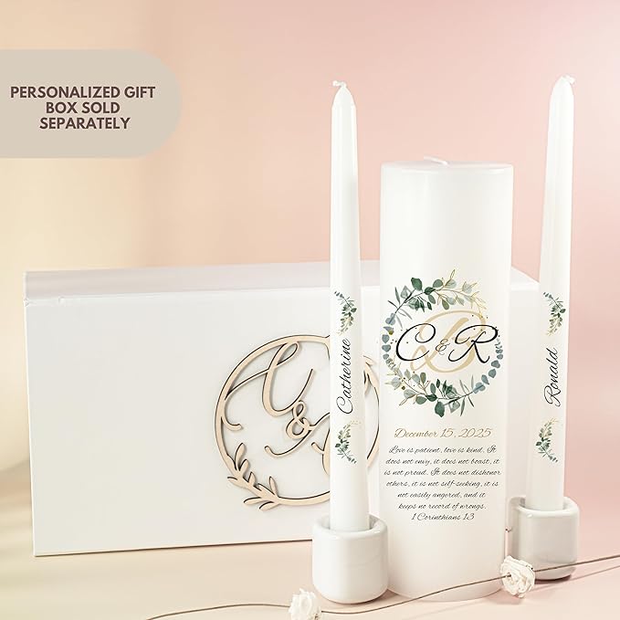Unity Candles for Wedding, Modern Unity Set, Custom and Personalized Pillar and - Image 4