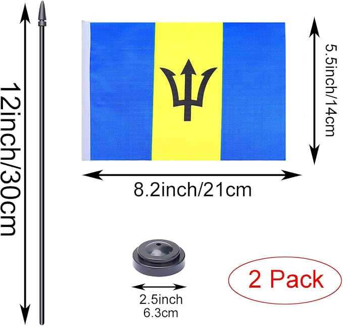 WXTWK 2 Pack Barbados Flag Barbados Deluxe Desk Flag Set - Image 2