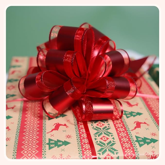 12 PCS 6 Inch Organza Red Pull Bows - Image 8