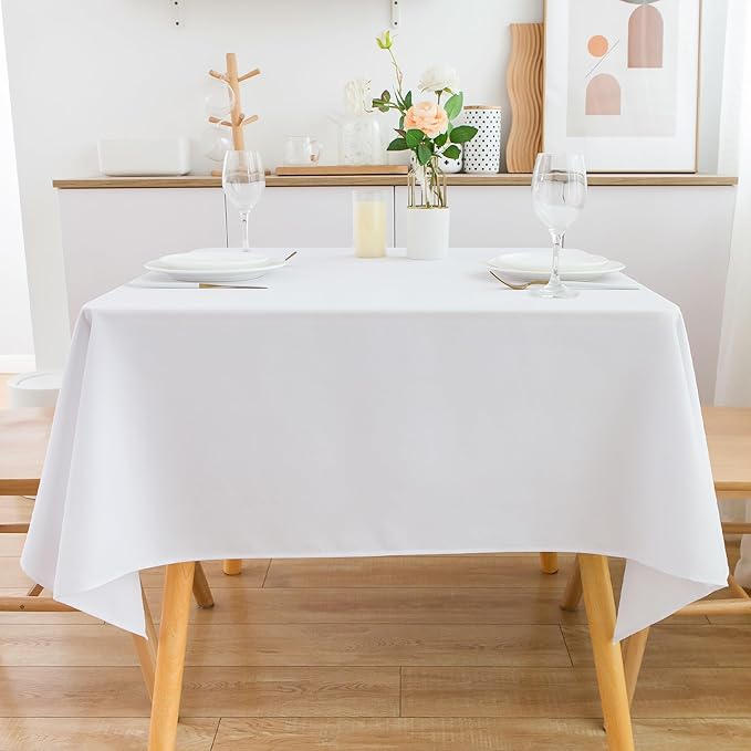 2 Pack Square Table Cloth 70X70 Inch White Washable Fabric Tablecloth Polyester - Image 9