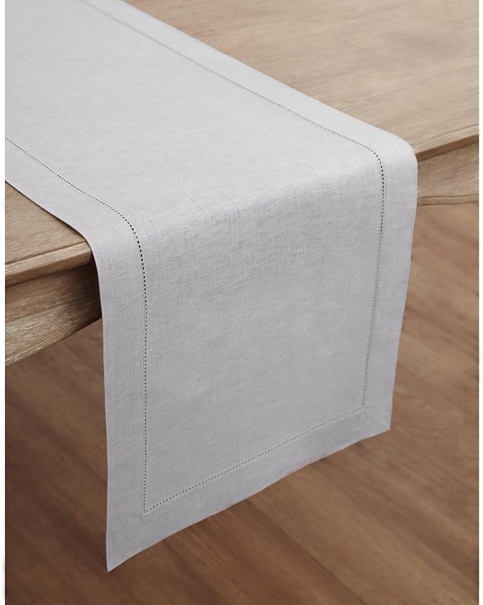 Solino Home Linen Soft Grey Table Runner 90 Inches Long - Image 2