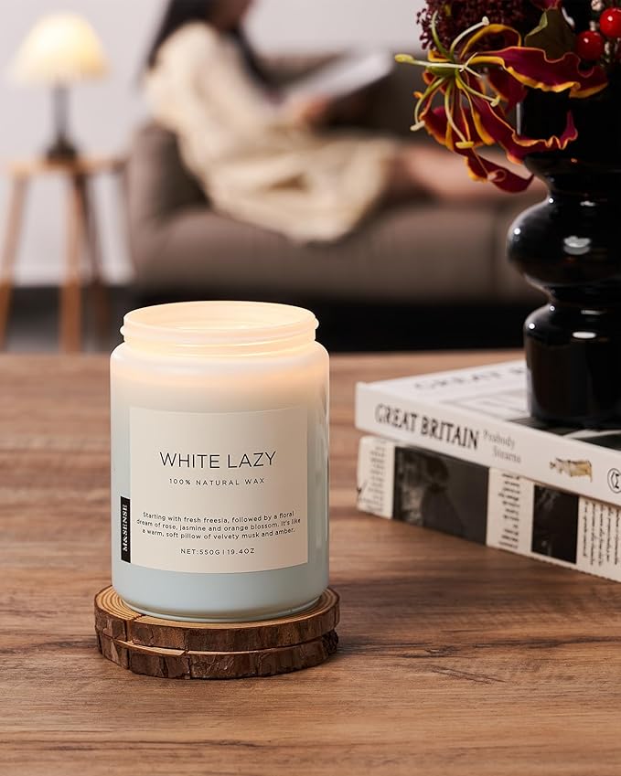 M&SENSE Spring Scented Candle, Jasmine Clean Cotton Soy Wax Large 19.4oz 110 - Image 7