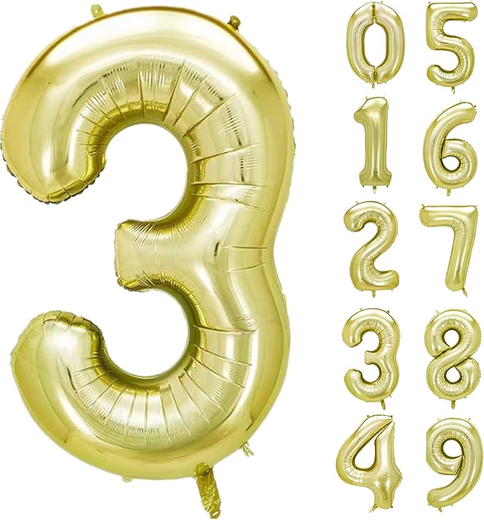 Number 3 Balloon 40 Inch, Big Large Foil light gold Number Balloons, Jumbo by Lnhiya