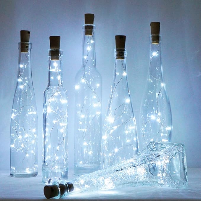 Wine Bottle Lights with Cork, 12 Pack Battery Operated 12 LED Cork Shape Silver by LoveNite