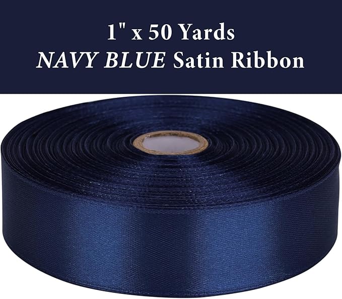 1" x 50 Yards Navy Blue Satin Ribbon Single Faced Fabric Ribbons - Image 2