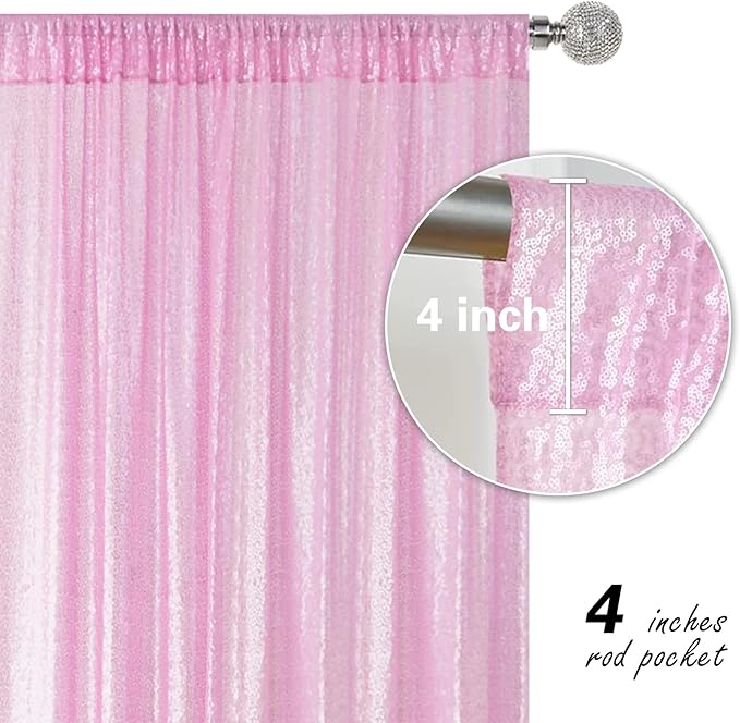 Matte Pink Sequin Backdrop Curtain 2 Pieces 2FTx8FT Glitter Photography Backdrop - Image 5