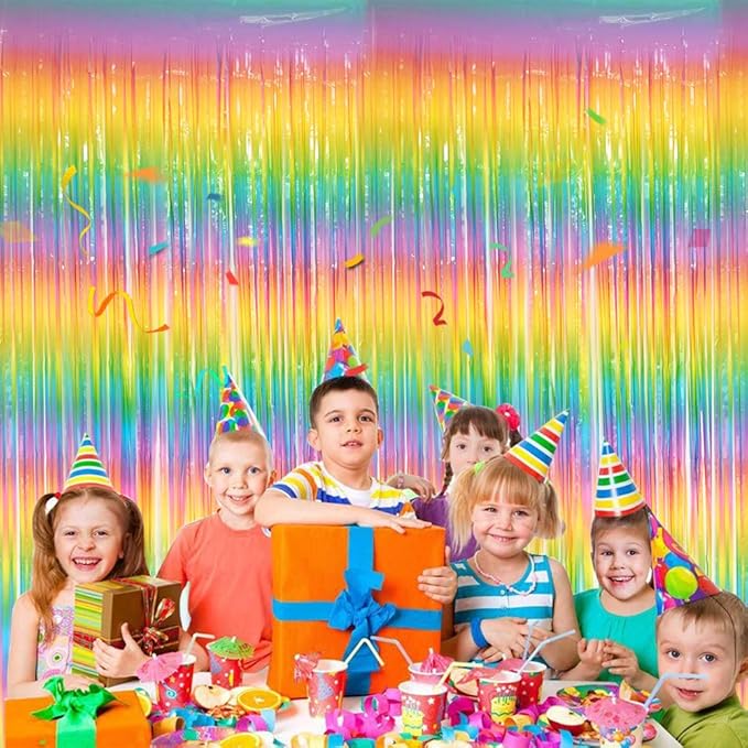 BEISHIDA 2 Pack Light Rainbow Foil Fringe Curtain Assorted Colorful Tinsel - Image 4