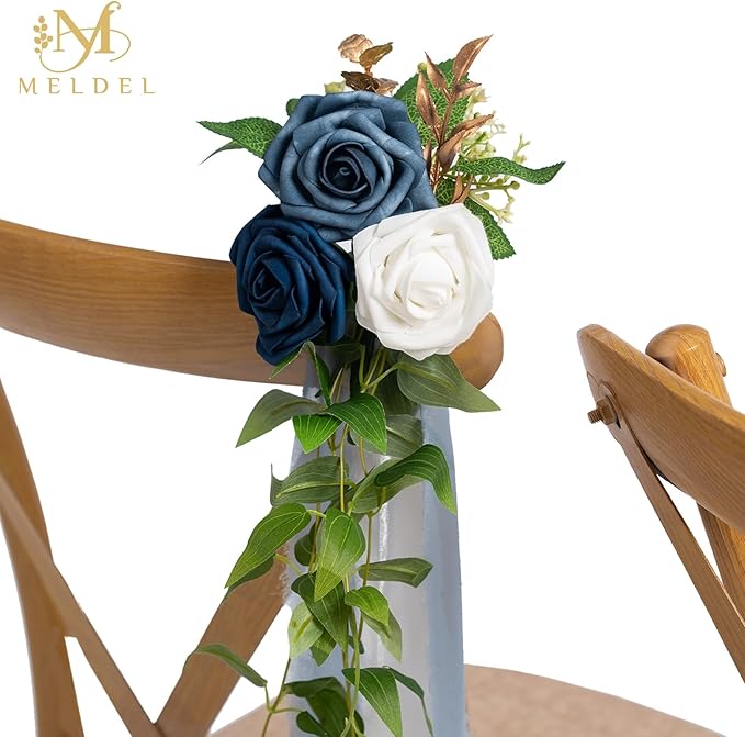 Meldel 10Pcs Elegnat Wedding Chair Back Decorations Aisle Artificial Blue White - Image 9