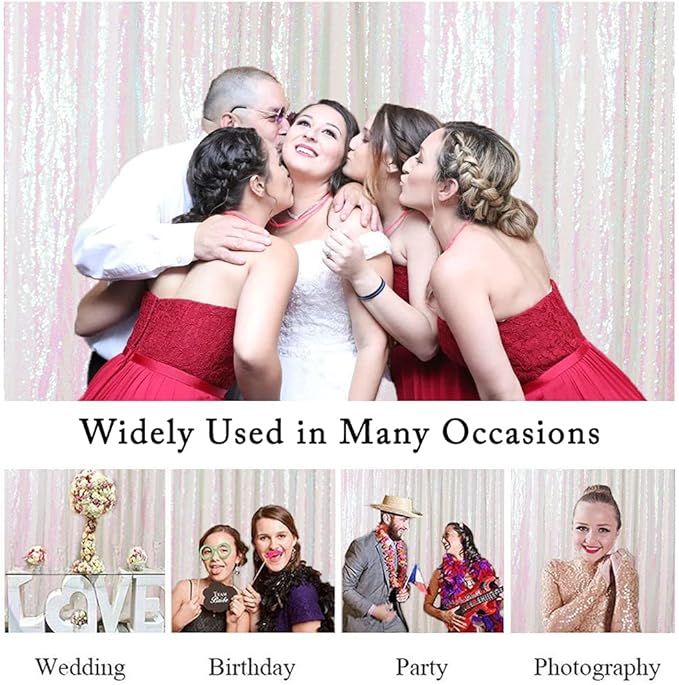 ShinyBeauty White Sequin Backdrop 4FTx8FT 2 Pieces Iridescent White Backdrop - Image 6