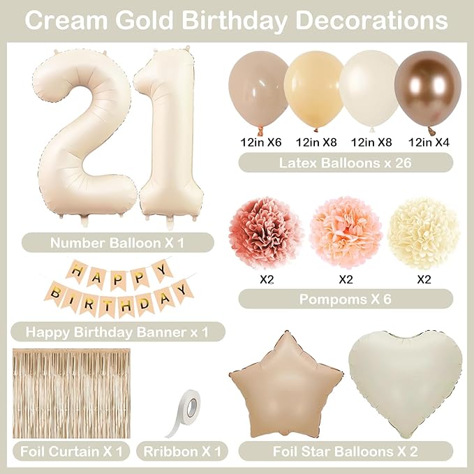 Beige 21st Birthday Decorations - Image 4