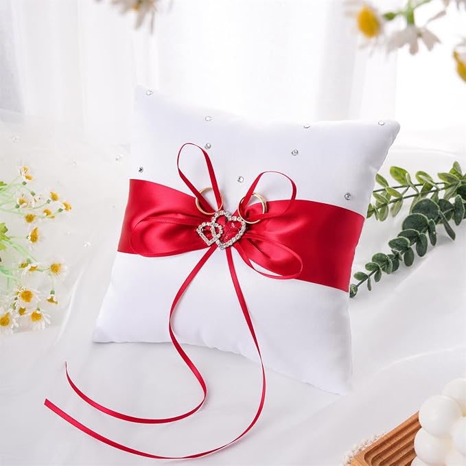 QIRMIZI Ring Pillow, Pearls Ring Cushion, Ring Bearer Holder - Image 2