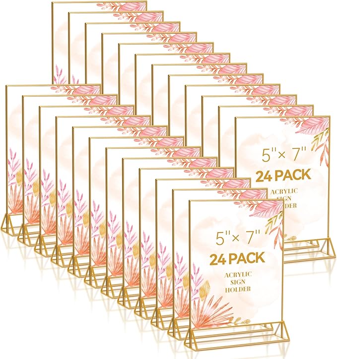 24 Pack Gold Acrylic Sign Holder, Picture Frames Wedding Double Sided Display by Adboros