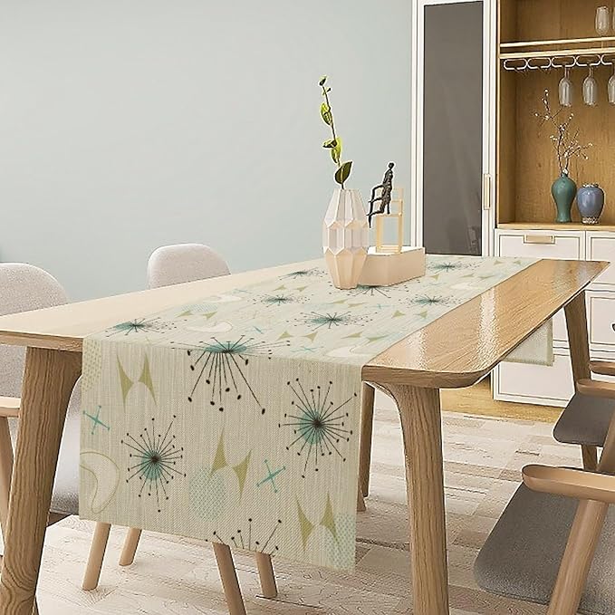 Mid Century Table Runner, Flag Retro Atomic Starburst 1950s Abstract Geometric - Image 3