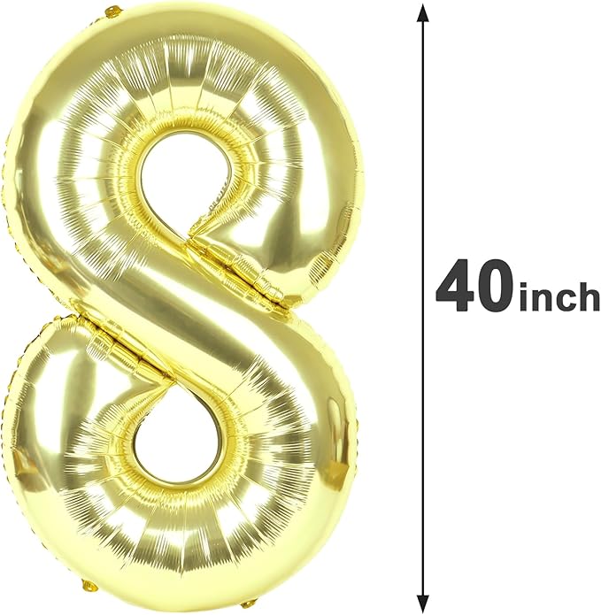 Light Gold Foil Number 8 Balloon 40 Inch, Helium Mylar Eight Number 8 18 28 38 - Image 2
