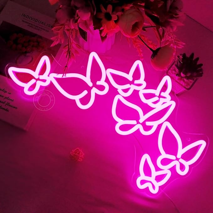 SYLHOME Pink Butterfly Led Neon Light Sign Girls Bedroom Kids Room Beauty - Image 5
