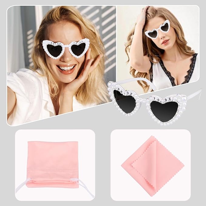 Bride Sunglasses for Bachelorette White Heart Glasses for Bride to Be Gift - Image 5