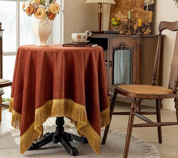 F-CHU Small Square Tablecloth 36 x 36 Inch Velvet Table Cloth Solid Burnt by F-CHU