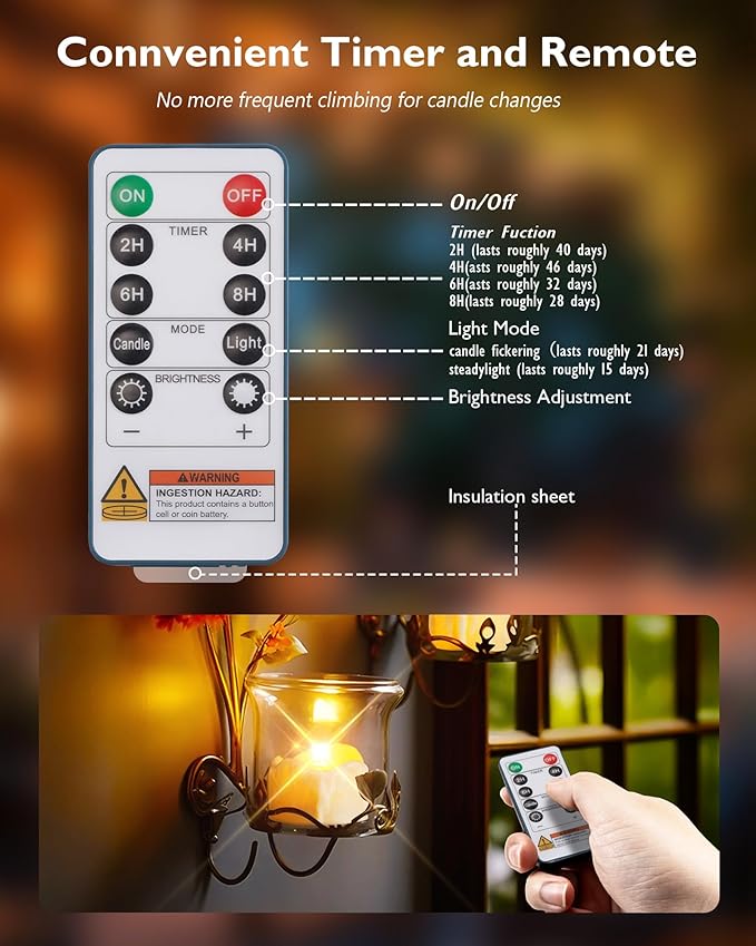 Homemory 12pcs Remote Timer LED Tea Lights Candles, 400+Hours Flickering - Image 2