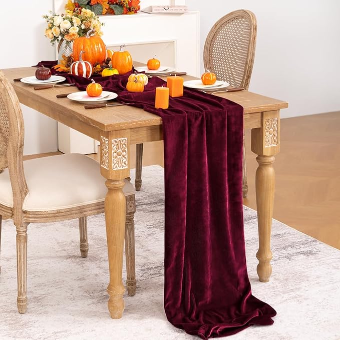 Burgundy Velvet Table Runner 3 Pack Fall Thanksgiving Red Table Runners 20 x - Image 4