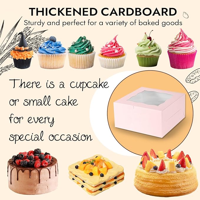 JCD 8 Packs Pink Bento Cake and Cupcake Box 1+5 Bento Box - Image 3