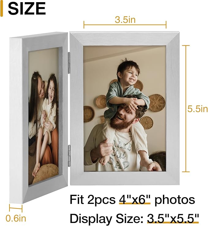 decorUhome Double 4x6 Picture Frame Vertical, Engineered Wood Bifold Photo Frame - Image 4
