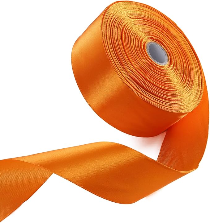 1-1/2" x 50 Yards Autumn Orange Satin Ribbon Single Faced Fabric Ribbons by Oakarbo