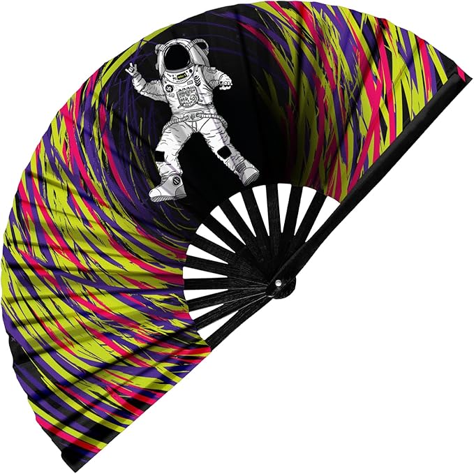 GloFX Rave Fan - Spaced Out Astronaut - Large Folding Fan - Music Festival by GloFX