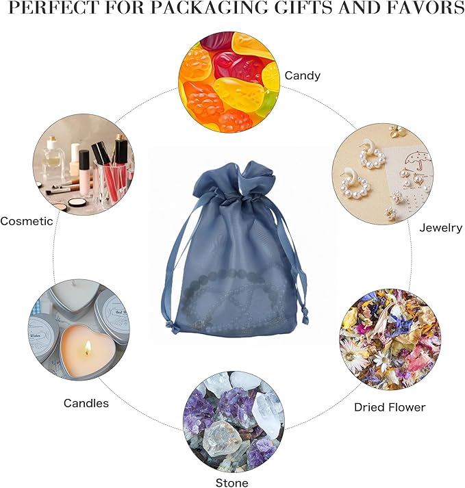 20 Pcs Dark Blue Small Organza Bags 3X4 inch - Image 5